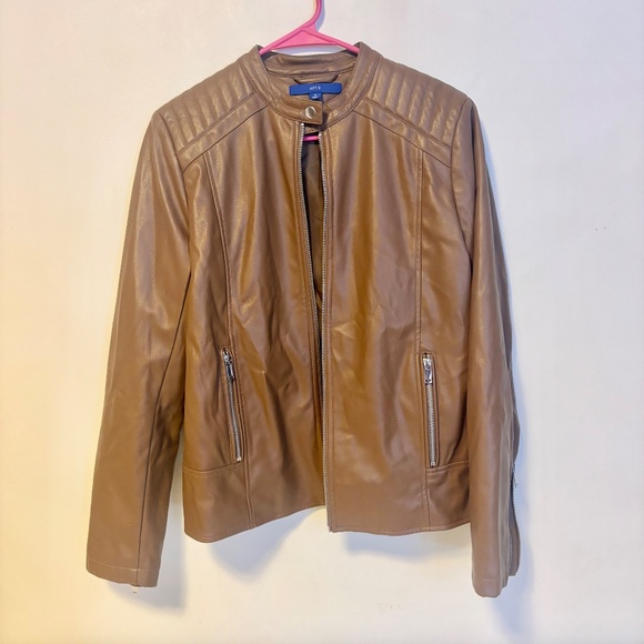 Apt. 9 Faux Leather Moto Motorcycle Jacket Coat Chestnut Brown Womens Size M - Picture 3 of 6